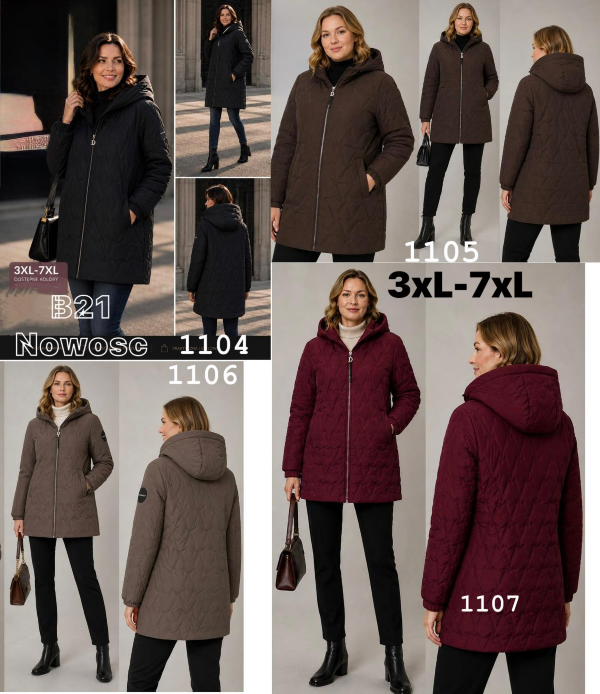 Kurtki damskie cienki Roz 3XL-7XL, 1 Kolor Paczka 5 szt